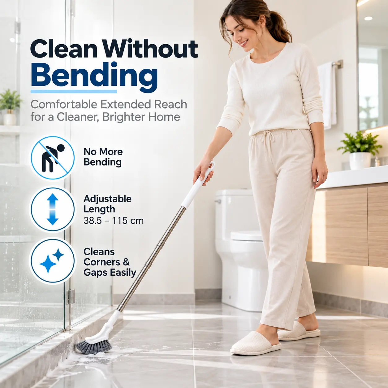 Adjustable Steel Household Bathroom & Kitchen Cleaning Brush, Extendable Long Handle L-Shaped Head Grout-Gap Scrubber for Hard-to-Reach Corners,outdoorfun