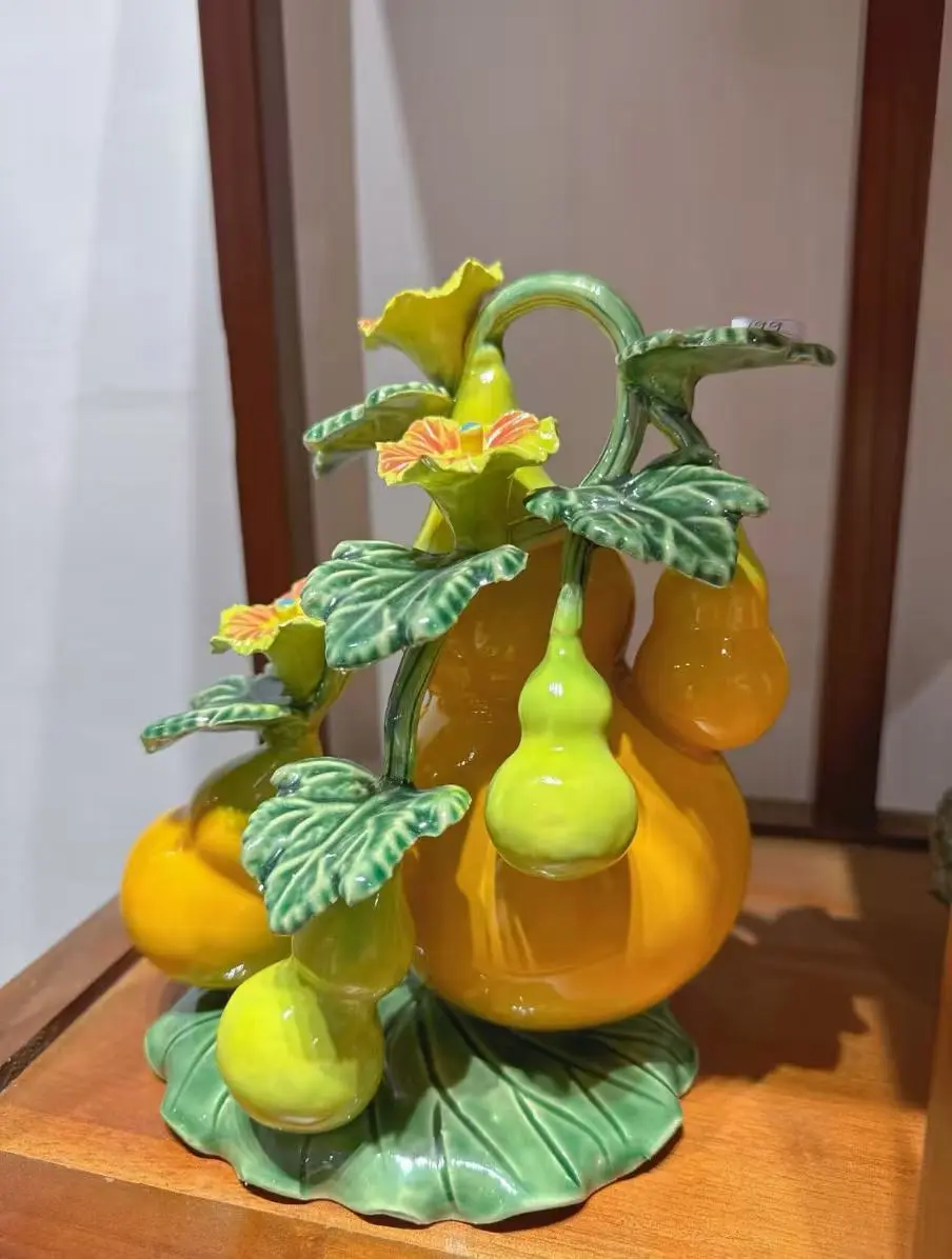 Handmade Ceramic Five Blessings Gourd Ornament, 25cm, Home Decor for Living Room Bedroom, Craft Gift