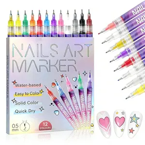 Cutics 12-Color Quick-Drying Acrylic Nails Doodle Pen Set for DIY Nails Art, 3D Dot Embroidery & Manicure Polish, Ideal for Home & Salon Use
