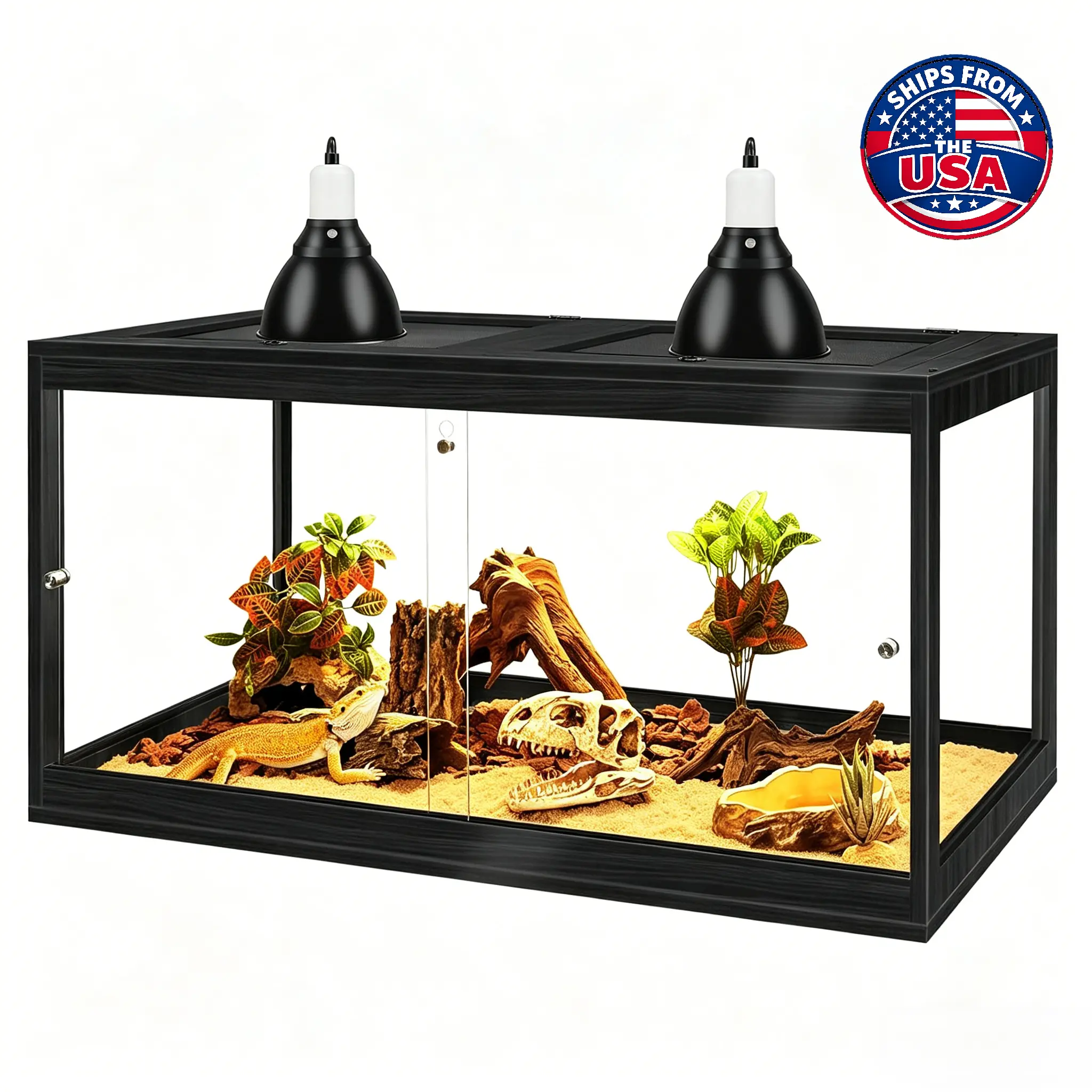 PROLEE 35 Gal Reptile Terrarium - Wood & Mesh Enclosure with 360° Tempered Glass Viewing, Double Sliding Glass Doors, Locking Design, Effortless Setup for Bearded Dragons