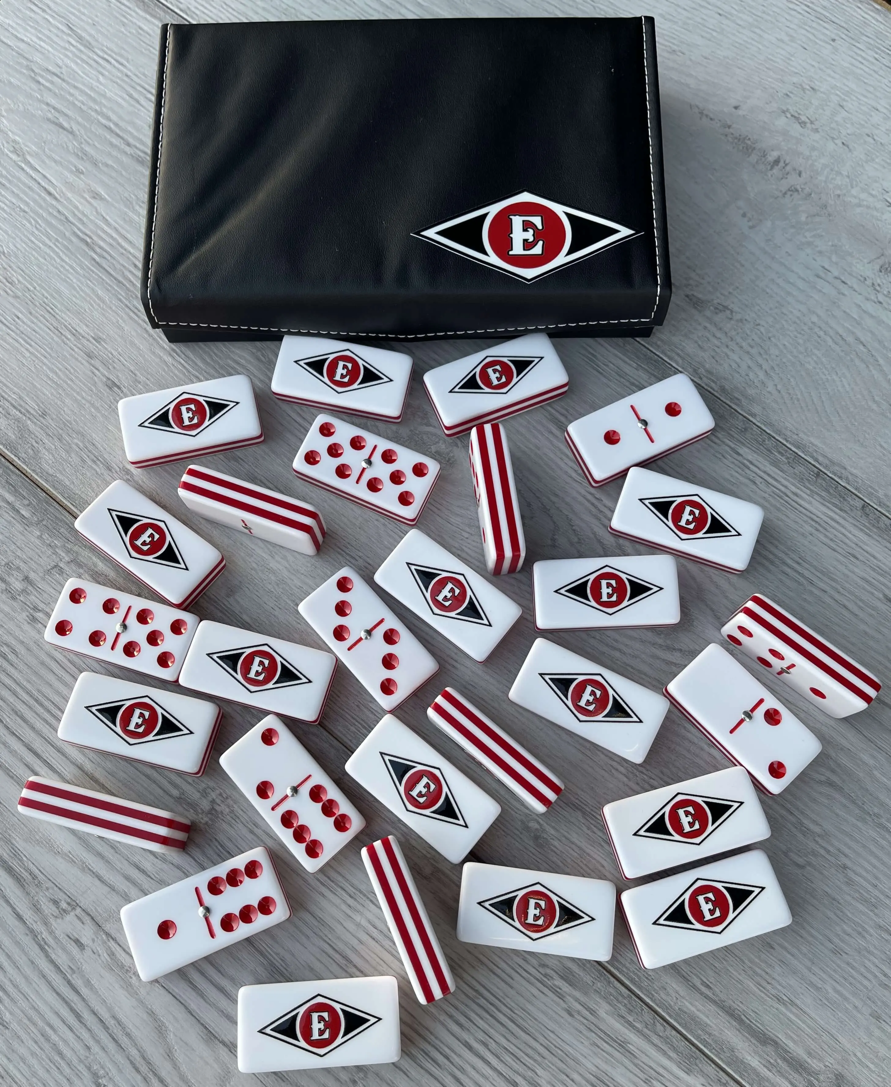 Leones del Escogido Jumbo Professional Acrylic Domino Set With Metal Spinner Dominican Baseball