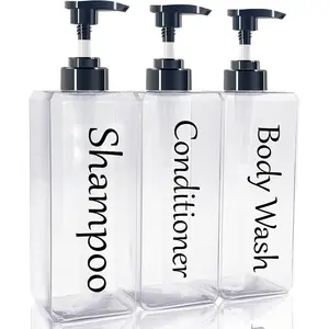 Clear Refillable Empty Shampoo and Conditioner Dispenser Set of 3 27oz - Modern Body Wash Dispenser Bottles for Shower Soap