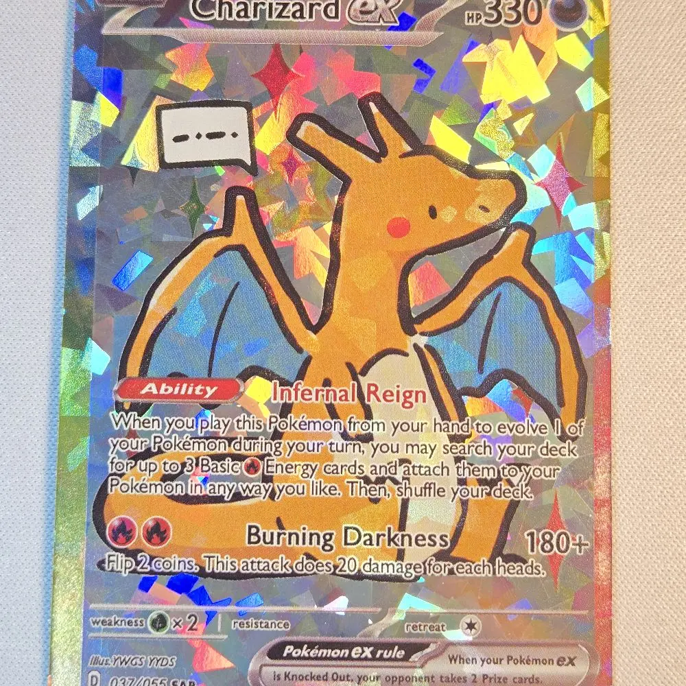 Custom-Made Derpy Mini Charizard Pokémon Trading Card Collectible, Cracked Ice Holographic Card, Holographic Cards