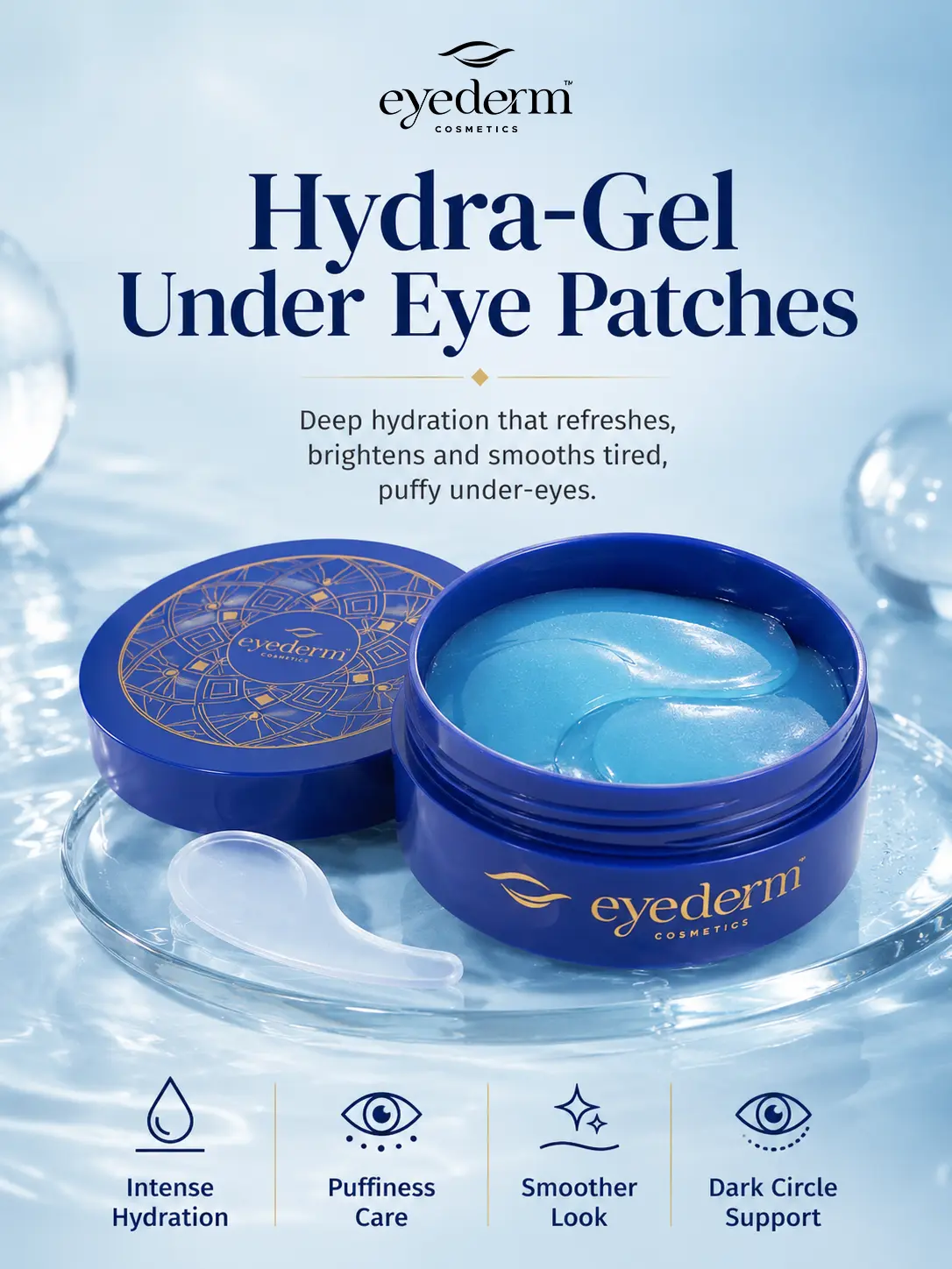 Eyederm Cosmetics Hydra-Gel Under Eye Patches | Hydrogel Eye Masks for Dark Circles, Puffiness & Fine Lines | Hyaluronic Acid & Niacinamide, Ophthalmologist-Developed | Fragrance-Free, Retinol-Free & Paraben-Free | 30 Pairs (60 Patches)