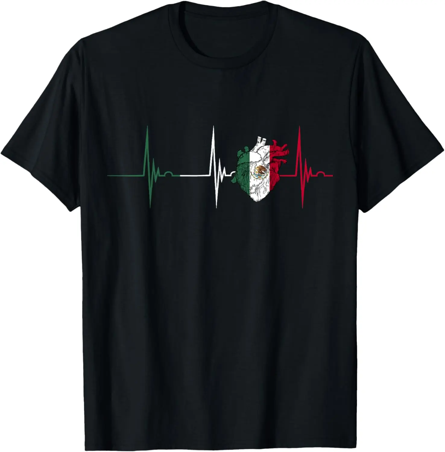 Women's 100% Cotton Short-Sleeve Round Neck Vintage Lady Streetwear T-Shirt - Everyday Casual, Distressed Mexico Heart, EKG Pulse, Mexican Pride Graphic Tshirt