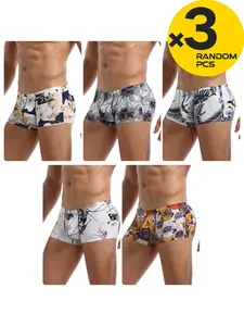 2/3/4 Pcs Random Color Men's All-Over Printed Boxer Briefs, performance boxer briefs, Soft Breathable Briefs, Stretchy Boxer Briefs, Breathable & Cool Fabric, Body Shaping for Fitness, Home & Sports, Breathable Soft Underwear, Breathable Undergarments