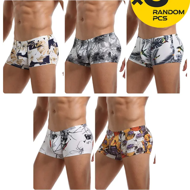 Men's Full-Print Briefs Set, Breathable Cool Comfort Fabric, Shaping Fit, Gym Home Casual Sports Wear, Random Colors, 2/3/4 Pieces, Daily Casual Underwear, Casual Style Underwear, Printed Underwear, All Season Underwear