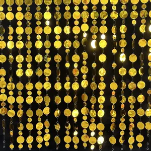 Gold Shimmer Wall Backdrop, 20 Packs Gold Sequin Curtain Circle Dots Garland for Wedding, Birthday, Bachelorette Party, 70s 80s 90s Theme Disco Party