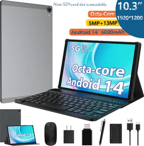 10.3" Android 14 Tablet - Gray, 2K IPS Display, 13MP Camera, 5G WiFi, Face Unlock, with Keyboard, Mouse, Stylus & Case – Family Tablet for Work & Play