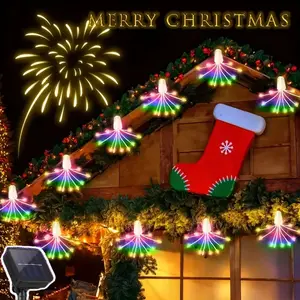 1pc Outdoor Patio Solar Fireworks String Light with 8 Flashing Modes And 100/50 Leds, Classic Style, Suitable for Garden, Christmas, Halloween, Party, Gathering, Wedding, Birthday, Holiday Theme Decoration, Outdoor Decorative Lights