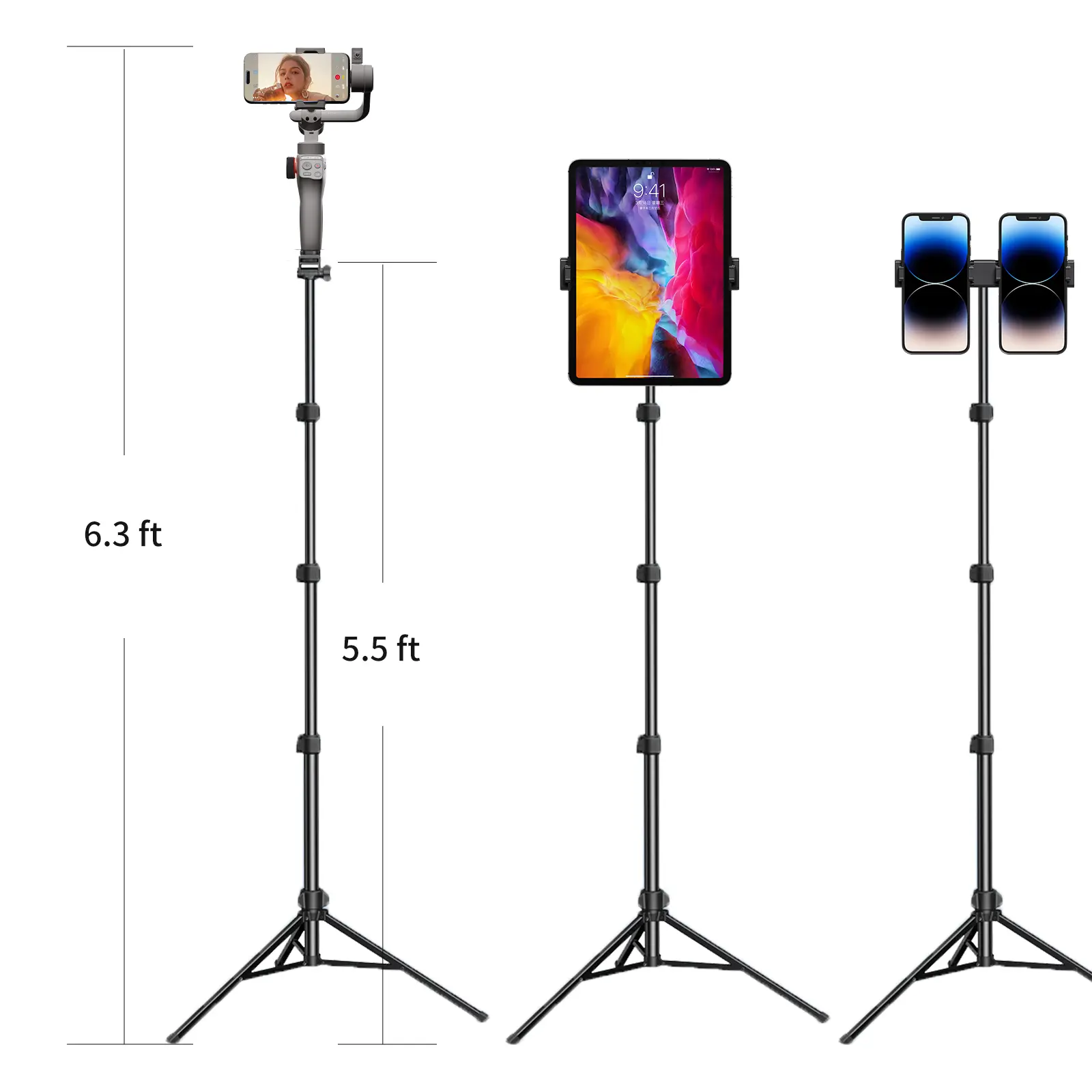 6.3ft Adjustable Tripod Stand for gimbals,phones,cameras, Extendable Height with Phone Holder, Christmas gift