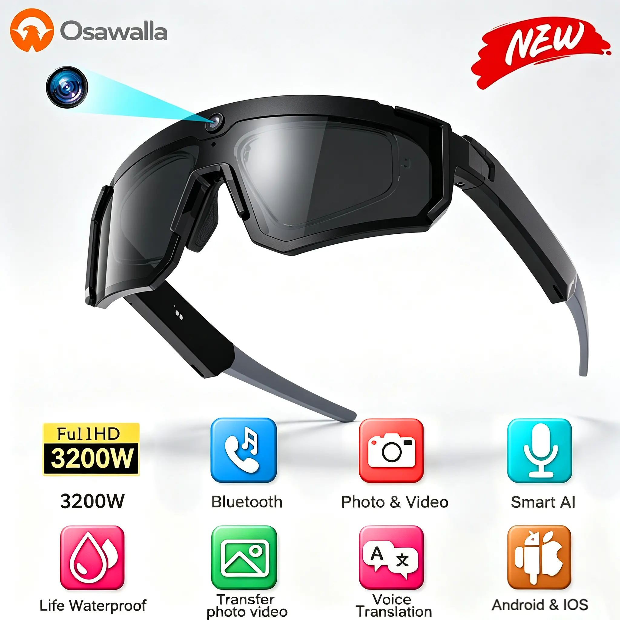 2026 New AI Smart Sport Sunglasses with HD 32MP Camera, 1200P Video Recording, AI Assistant (ChatGPT) & Real-Time Translation, Voice Control, Bluetooth 5.4 & WiFi – Ideal for Cycling, Golf, Running & Driving tiktokshopbacktoschool