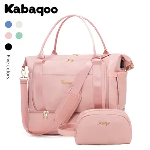 Kabaqoo 35L 18.5" Flight Approved Personal Item, Weekender Overnight Duffel Bag for Women with Shoe Compartment, Toiletry Bag, Wet Pocket, Waterproof & USB Charging Port