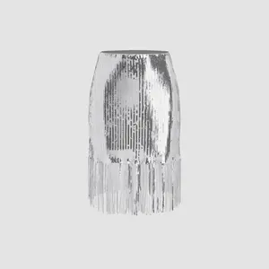 Cider [size 2-10] Sequin High Rise Solid Tassel Midi Skirt