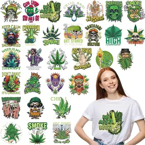 Weed Iron on Transfers - 30 count Pot Leaf Ready to Press Heat Transfer Stickers Green Planrt Decals for T-Shirts Clothing Hat Appliques Clothes Decorations DIY Crafts Pillow Washable Patches