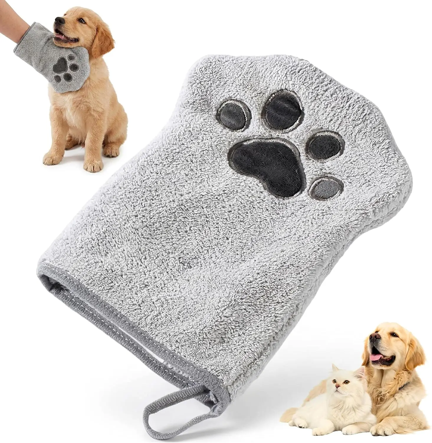 Microfiber Reusable Pet Wipes Grooming Towel Glove | Machine-Washable, Soft, Double-Sided Bath Mitt Replaces Wipes | Dirt Odor Removal | Gentle Paw Coat Cleaner | Dogs & Cats (Single Mitt)