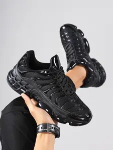 Men's Casual Patchwork Sneakers, Breathable Textile Upper, PVC Sole, All-Season Wear, Trendy Design, Unisex Outdoor Shoes