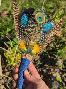 Handmade Feather Fan with Reclaimed Materials - Eco-Friendly Decor, Unique Design, Artisan Craftsmanship, Perfect for Home Decor - Nature