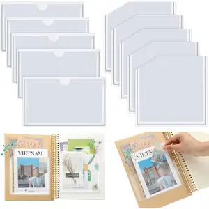 10 Pcs Adhesive Pockets for Planners Index Card Pockets Planner Accessories Folder Self Sticky Clear Ideal Holder Top Open Add Storage Space to Notebooks Journal Office School Vinyl 2 Styles