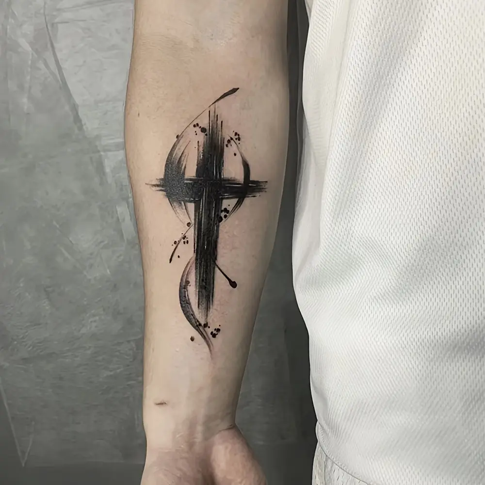 6 Large Herbal Tattoo Stickers, Suitable for Halloween Costumes and Role Play, Including 1 One Cross Elements and 5 One Random Patterns, Lasting for 7-15 Days, Waterproof and Anti-Friction, Realistic Effect, Suitable for People Who Do Not Want to Tattoo