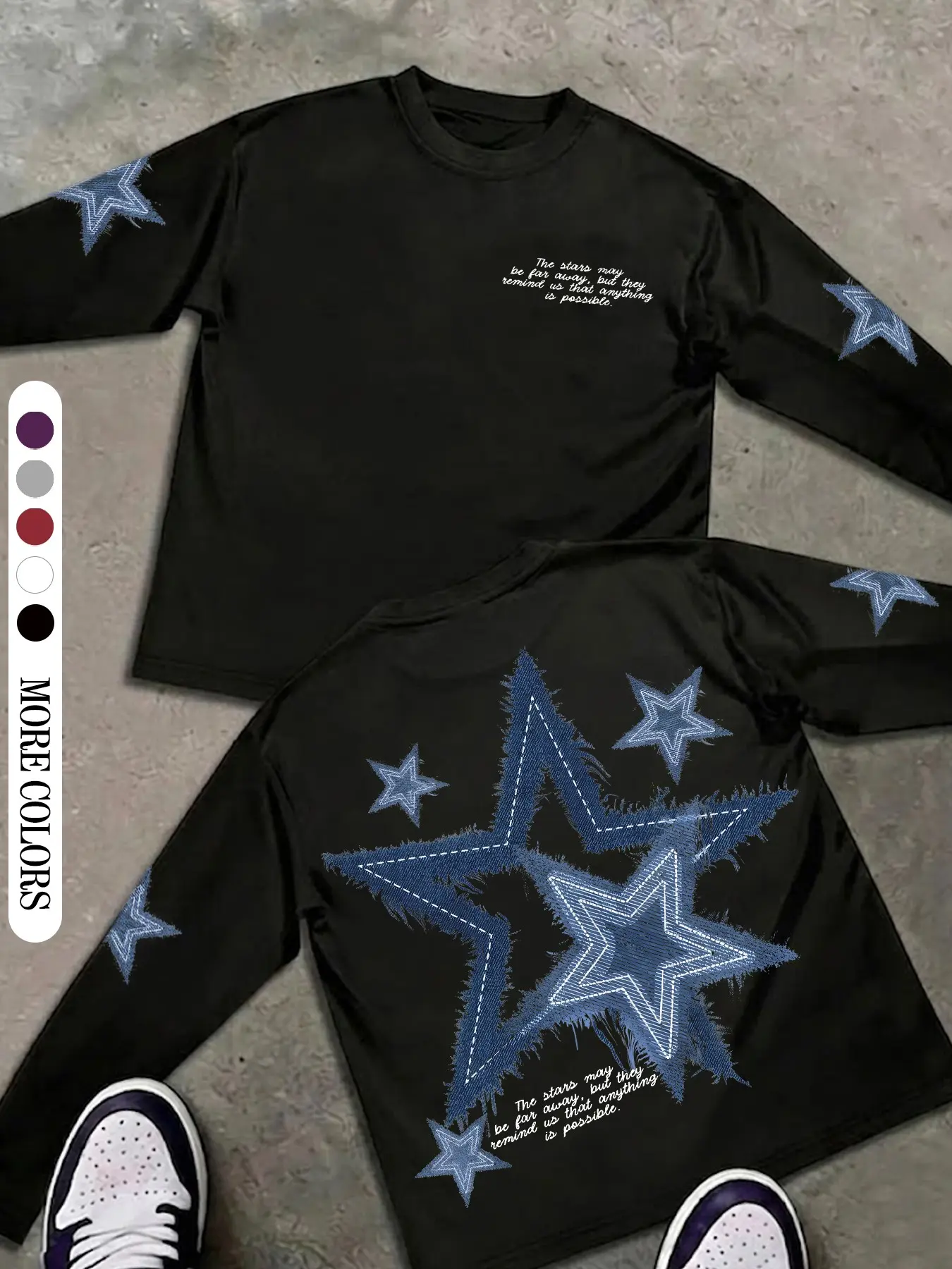 Unisex Star Letter Long Sleeve Fitted Top, Casual Streetwear All-Season Clothing, Ideal for Parties, Picnics, Camping, Spring & Autumn