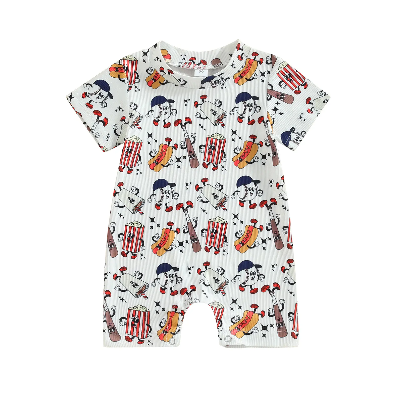 Baby Boys Baseball Print Romper Summer Casual Short Sleeve O-Neck Loose Jumpsuit Bodysuit Playsuit