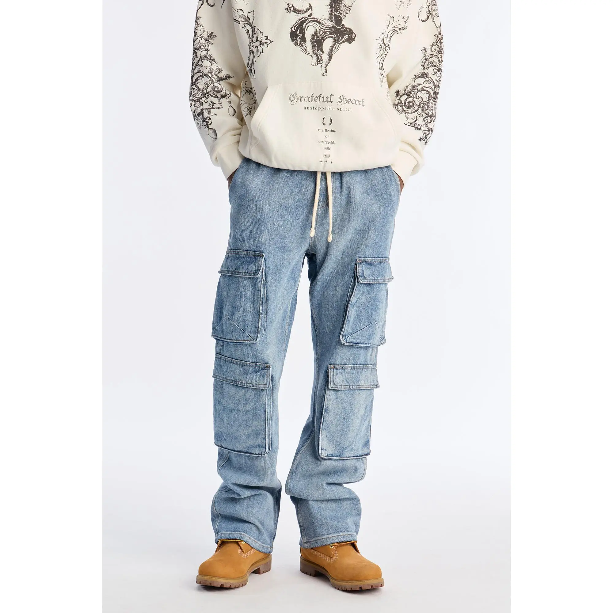 Stacked Slim Flare Get Up Cargo E-Waist Jean - Medium Blue Wash