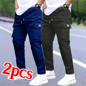 Men’s 2-pack casual cargo pants, quick-dry stretch fabric, drawstring waist, cargo pocket design—ideal for street style, workouts, work, and everyday wear.