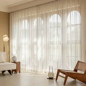 Japanese Wood Grain Linen Striped Sheer Curtains Set of 2, Home Decoration Curtain, Thick Transparent Curtains for Living Room & Bedroom, Multi-Functional Thermal Fabric