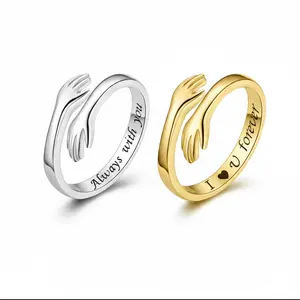Hug Ring for Women & Teen Girls Adjustable Promise Ring "Always with you" Engraved Jewelry Mothers Day Gift for Daughters Mom Sister Wife Friends affordable
