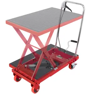 VEVOR Hydraulic Lift Table Cart,  500lbs Capacity 28.5" Lifting Height, Manual Single Scissor Lift Table with 4 Wheels and Non-slip Pad, Hydraulic Scissor Cart for Material Handling, Red