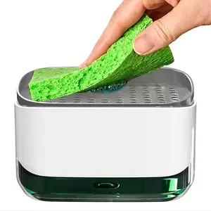 2-in-1 Dual-Use Leak-Proof Dish Soap Dispenser & Sponge Holder, Compact 8.5 fl oz Kitchen Equipment, 2023 Smart Kitchen Fixture Accessory for Sink Organization & Simplified Dishwashing