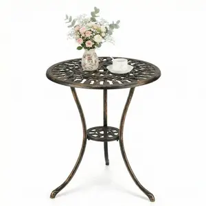 Gaomon 23" Round Cast Aluminum Vintage Outdoor Bistro Table - Quick Setup Patio Side Table with Round Shape, Sturdy Base, Umbrella Hole, Slanted Legs, Antique Bronze Design for Backyard, Garden