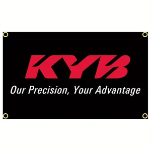 1pc KYB Racing Car Tapestry Banner - 2x3ft, 3x5ft Polyester Digital Print, Black with Red & White Logo, Perfect for Garage, Workshop, or Home Decor, Garage Wall Art| Professional Appearance| Durable Polyester, Car Decor