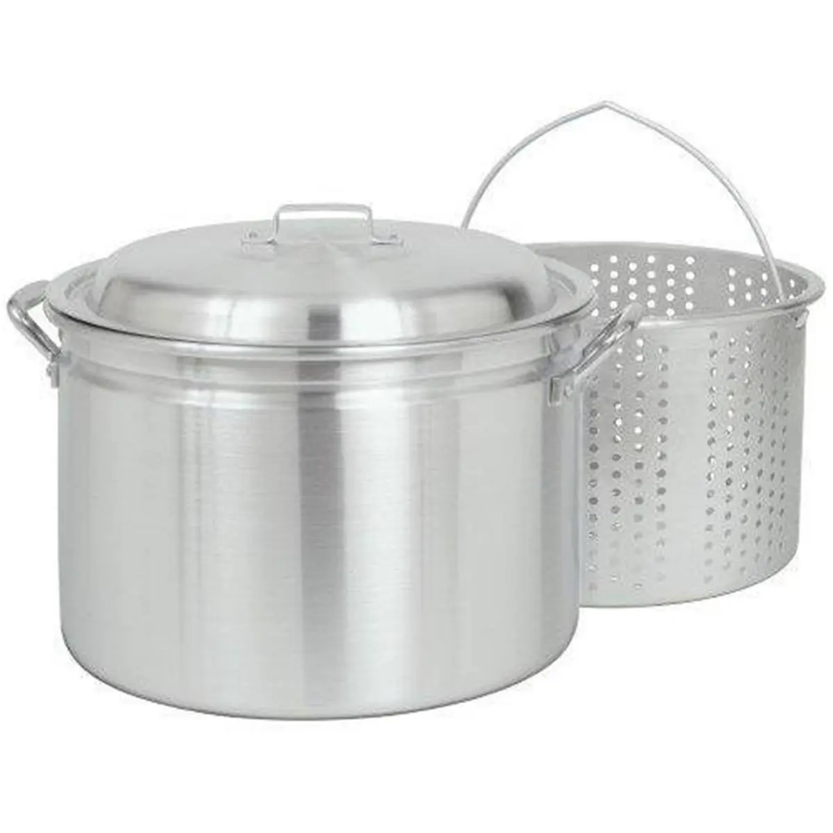 34-Qt Aluminium Stockpot Fryer-Steamer, Kitchen Cookware with Vented Lid and Basket, Ideal for Boiling Seafood & Southern Dishes, 15.25" D x 13.25" H, 15 1/4" D X 13 1/4" H, 34 Quart