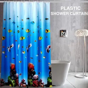1pc Underwater World Theme Printed Shower Curtain, Coral Bath Curtain Liner with Metal Grommets, Durable Bathroom Curtain for Hotels Dorms Apartments Bathroom Accessories