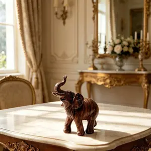 Wood Grain Elephant Ornament, Decorative Home Ornament, Resin Wood-Like Wealth Attracting Elephant, Living Room Entrance Desk Luxury Decor, Bedroom Office Unique Desktop Decoration, Decorative Piece