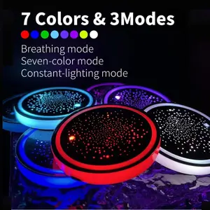 [Summervibes] 1PCS/2PCS/4PCS LED Cup Holder Lights for Car, Rechargeable 7 Color-Changing Light Up Cup Holder Insert Coasters, Car Accessories for Teens Vehicle