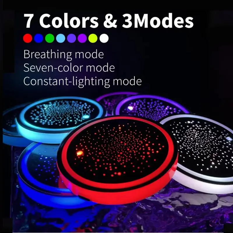 [Summervibes] 1PCS/2PCS/4PCS LED Cup Holder Lights for Car, Rechargeable 7 Color-Changing Light Up Cup Holder Insert Coasters, Car Accessories for Teens Vehicle