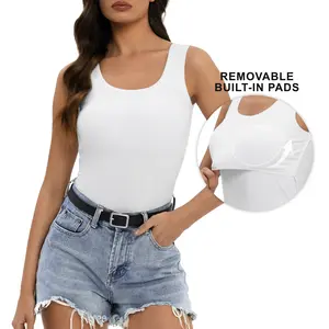 Tournesol Ribbed Camisole with Built-in Bra Pads Adjustable Spaghetti Strap Tank Top Cotton Basic 022