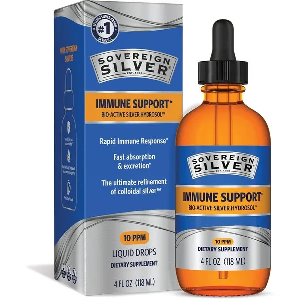 Bio-Active Silver Hydrosol Immunity Boost Supplement, 10 ppm Unflavored Colloidal Silver, 4 fl oz (118 mL) Liquid Dropper