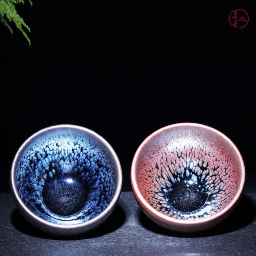 Yikestwines Master-level Pure Handmade Jianzhan Teacup Pair Gift Box Set for Tea Enthusiasts Handcrafted Excellence Ideal for Special Occasions