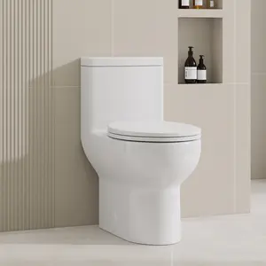 One Piece Toilet elongated Dual Tornado Flush 1.1/1.6 GPF, 17.3" ADA Comfort Chair Height Seat Compact ToiletComfort Height, Glossy White toilet bowls