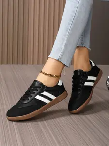 Women's Fashion Lightweight Casual Flat Sneakers, Comfortable Breathable Casual Shoes, All-season Outdoor Sports Footwear, Elegant Round Toe Lace-up Design Casual Athletic Sneakers, Casual Walking Sneakers, Trendy Walking Sneaker, Athletic Gym Sneakers