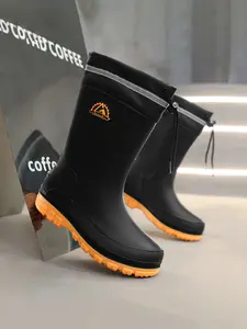 Men's All-Season Waterproof Mid-Calf Fishing Boots, Drawstring Closure, Anti-Slip Comfort Design, Outdoor Rainy Days, Medium Width, Low Top, Waterproof Outdoor Footwear