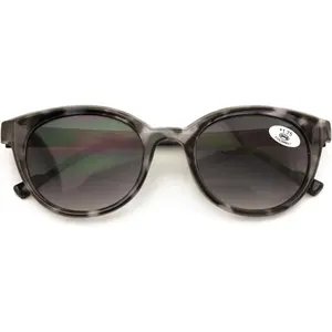 Women Round Progressive Bifocal Reading Sunglasses - No Line or Bubble - Zero Power on Top Reader