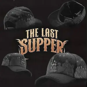 Rude Awakenings Last Supper Black Rhinestones Hat New with Distressed Design and LA Embroidery