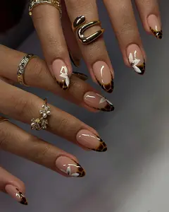 Fall Nails | Tortoise shell nails | Bloom Floral Nails Brown Nails | French Nails Fall Amber Press on nails Short Almond | Leopard Nails