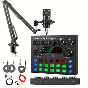 V8S Podcast Microphone Bundle, with BM-800 Style Condenser Mic & Live Sound Card & 10 DJ Effects & Bluetooth, for Singing Gaming Live Streaming YouTube TikTok Recording for 2 People on PC/Smartphone Recording Studio Equipment
