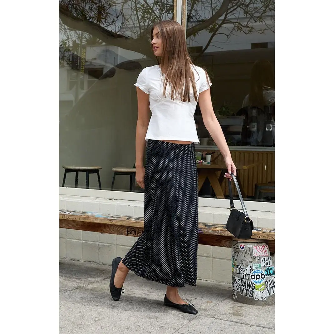 John Galt Women's Black Polka Dot Maxi Skirt